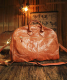 Handmade Italian Full-Grain Leather Vintage Duffle Bag – Solid Brass Hardware | Weekend Travel Bag with Detachable Shoulder Strap