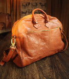 Handmade Italian Full-Grain Leather Vintage Duffle Bag – Solid Brass Hardware | Weekend Travel Bag with Detachable Shoulder Strap