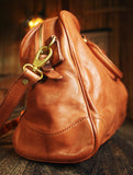 Handmade Italian Full-Grain Leather Vintage Duffle Bag – Solid Brass Hardware | Weekend Travel Bag with Detachable Shoulder Strap