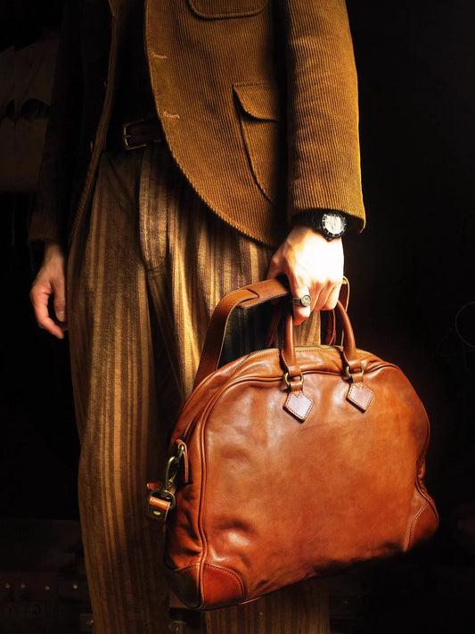 Handmade Italian Full-Grain Leather Vintage Duffle Bag – Solid Brass Hardware | Weekend Travel Bag with Detachable Shoulder Strap