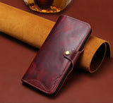 Handmade Leather iPhone and Samsung Case: Vintage Style Mobile Wallet Cases, Card Slots & Strap