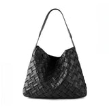 Handmade Soft Vegan Leather Woven Tote Bag for Women, Large Minimalist Commuter Shoulder Bag with Inner Pouch