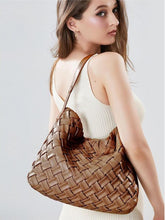 Handmade Soft Vegan Leather Woven Tote Bag for Women, Large Minimalist Commuter Shoulder Bag with Inner Pouch