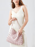 Handmade Soft Vegan Leather Woven Tote Bag for Women, Large Minimalist Commuter Shoulder Bag with Inner Pouch