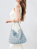 Handmade Soft Vegan Leather Woven Tote Bag for Women, Large Minimalist Commuter Shoulder Bag with Inner Pouch