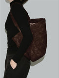 Handmade Soft Vegan Leather Woven Tote Bag for Women, Large Minimalist Commuter Shoulder Bag with Inner Pouch