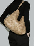 Handmade Soft Vegan Leather Woven Tote Bag for Women, Large Minimalist Commuter Shoulder Bag with Inner Pouch