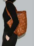 Handmade Soft Vegan Leather Woven Tote Bag for Women, Large Minimalist Commuter Shoulder Bag with Inner Pouch