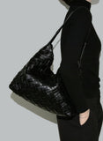 Handmade Soft Vegan Leather Woven Tote Bag for Women, Large Minimalist Commuter Shoulder Bag with Inner Pouch
