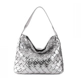 Handmade Soft Vegan Leather Woven Tote Bag for Women, Large Minimalist Commuter Shoulder Bag with Inner Pouch