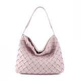 Handmade Soft Vegan Leather Woven Tote Bag for Women, Large Minimalist Commuter Shoulder Bag with Inner Pouch