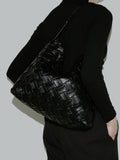 Handmade Soft Vegan Leather Woven Tote Bag for Women, Large Minimalist Commuter Shoulder Bag with Inner Pouch