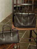Handmade Top Grain Leather Bag, Luxury Boston Satchel & Crossbody Bag for Traveling, Best Everyday Carry Bag for Women Ebony