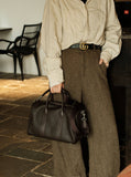 Handmade Top Grain Leather Bag, Luxury Boston Satchel & Crossbody Bag for Traveling, Best Everyday Carry Bag for Women Ebony