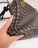 Handmade Woven Lambskin Leather Shoulder Bag, Luxury Box Purse, Vintage Bowling Style Women’s Commuter Handbag