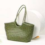 Handmade Green Woven Leather Tote Bag, Full Grain Leather Hand Woven Triple Jump Bamboo Ladies HoBo Bag, Curve Opening Summer Holiday Basket Bag