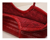 Handmade Woven Leather Tote Bag, Full Grain Leather Hand Woven Triple Jump Bamboo Ladies HoBo Bag, Curve Opening Summer Holiday Basket Bag