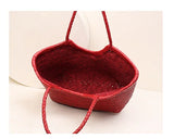 Handmade Woven Leather Tote Bag, Full Grain Leather Hand Woven Triple Jump Bamboo Ladies HoBo Bag, Curve Opening Summer Holiday Basket Bag