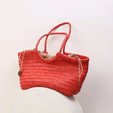 Handmade Woven Leather Tote Bag, Full Grain Leather Hand Woven Triple Jump Bamboo Ladies HoBo Bag, Curve Opening Summer Holiday Basket Bag