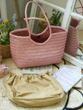Handmade Woven Leather Tote Bag, Full Grain Leather Hand Woven Triple Jump Bamboo Ladies HoBo Bag, Curve Opening Summer Holiday Basket Bag