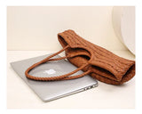 Handmade Woven Leather Tote Bag, Full Grain Leather Hand Woven Triple Jump Bamboo Ladies HoBo Bag, Curve Opening Summer Holiday Basket Bag