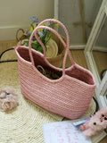 Handmade Woven Leather Tote Bag, Full Grain Leather Hand Woven Triple Jump Bamboo Ladies HoBo Bag, Curve Opening Summer Holiday Basket Bag