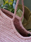 Handmade Woven Leather Tote Bag, Full Grain Leather Hand Woven Triple Jump Bamboo Ladies HoBo Bag, Curve Opening Summer Holiday Basket Bag