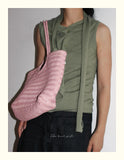 Handmade Woven Leather Tote Bag, Full Grain Leather Hand Woven Triple Jump Bamboo Ladies HoBo Bag, Curve Opening Summer Holiday Basket Bag