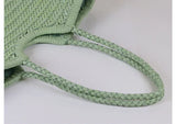 Handmade Green Woven Leather Tote Bag, Full Grain Leather Hand Woven Triple Jump Bamboo Ladies HoBo Bag, Curve Opening Summer Holiday Basket Bag