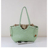 Handmade Green Woven Leather Tote Bag, Full Grain Leather Hand Woven Triple Jump Bamboo Ladies HoBo Bag, Curve Opening Summer Holiday Basket Bag