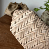 Handmade Woven Leather Tote Bag, Full Grain Leather Hand Woven Triple Jump Bamboo Ladies HoBo Bag, Curve Opening Summer Holiday Basket Bag