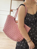 Handmade Woven Leather Tote Bag, Full Grain Leather Hand Woven Triple Jump Bamboo Ladies HoBo Bag, Curve Opening Summer Holiday Basket Bag