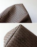 Handwoven Lambskin Leather Brown Tote Bag | Woven Soft Leather Handbag for Women | Luxury Designer Handbag with Top Handles & Crossbody Strap