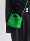Handwoven Vegan Leather Mini Bucket Bag, Leather Basket Handbag + Crossbody Chain (20+ Colours)