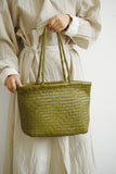 Handwoven Basket Tote Bag | Vegetable-Tanned Italian Cowhide Hand-Carry Bag | Minimalist Summer Commuter Style