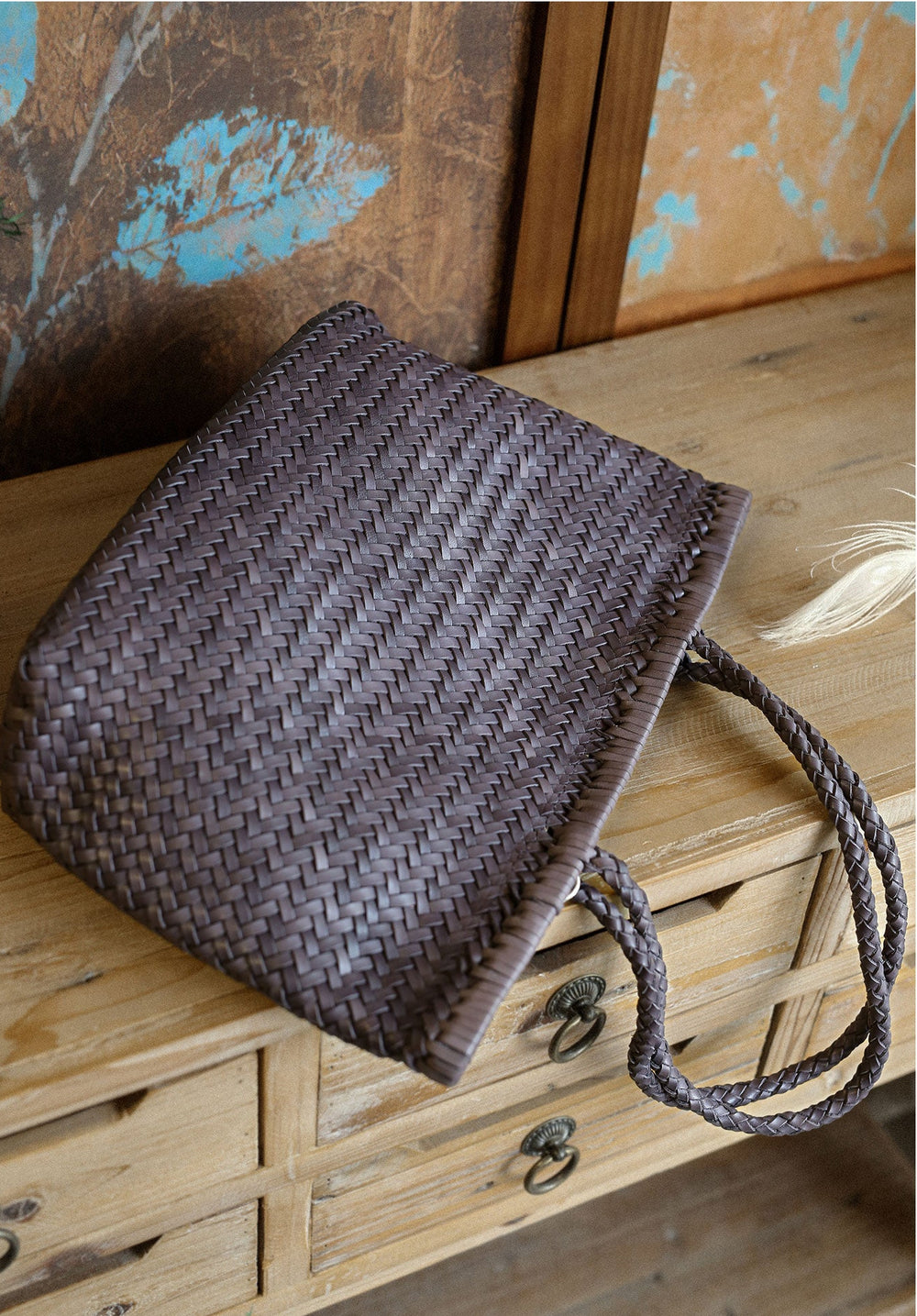 Handwoven Basket Tote Bag | Vegetable-Tanned Italian Cowhide Hand-Carry Bag | Minimalist Summer Commuter Style