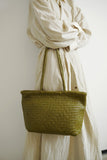 Handwoven Basket Tote Bag | Vegetable-Tanned Italian Cowhide Hand-Carry Bag | Minimalist Summer Commuter Style