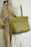 Handwoven Basket Tote Bag | Vegetable-Tanned Italian Cowhide Hand-Carry Bag | Minimalist Summer Commuter Style