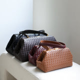 Handwoven Cowhide Leather Frame Clutch Bag | Women's Commuter Top-Handle & Shoulder Purse