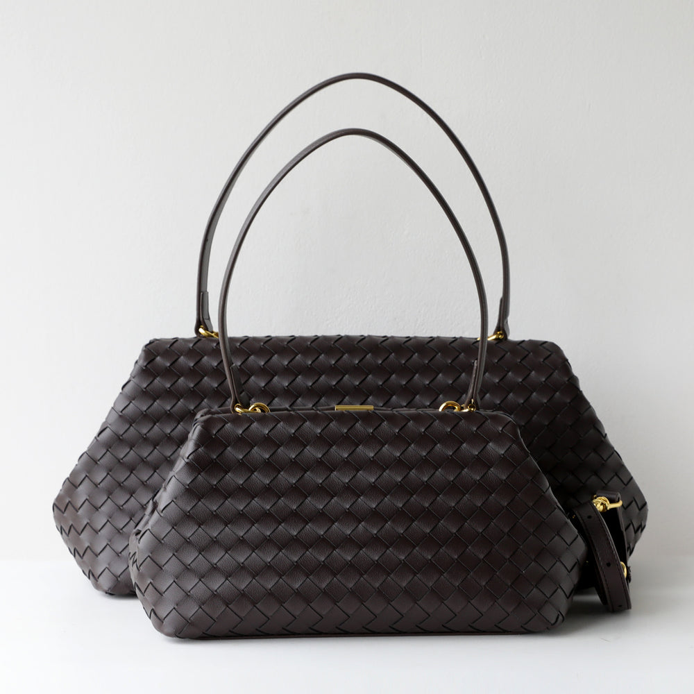 Handwoven Cowhide Leather Frame Clutch Bag | Women's Commuter Top-Handle & Shoulder Purse