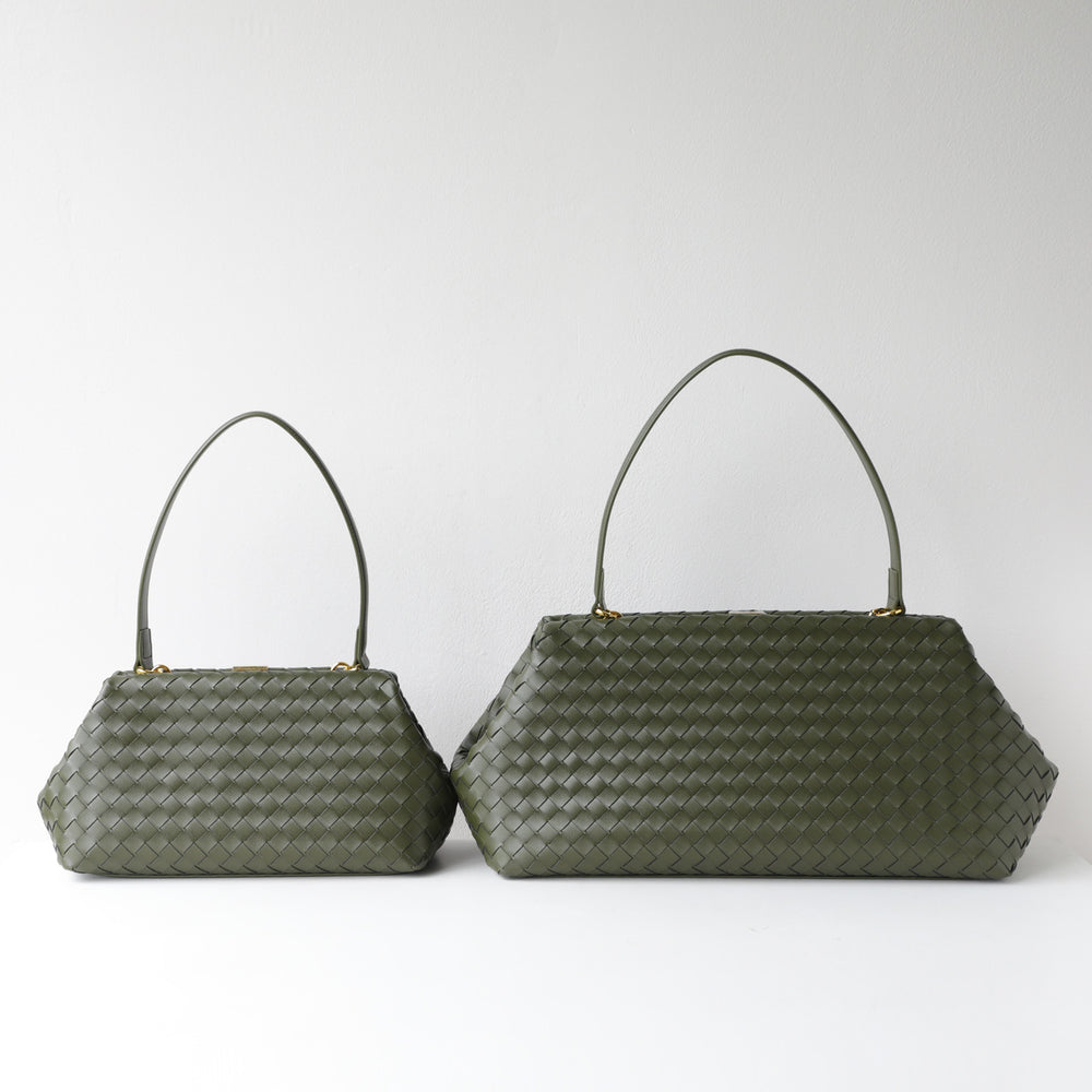 Handwoven Cowhide Leather Frame Clutch Bag | Women's Commuter Top-Handle & Shoulder Purse