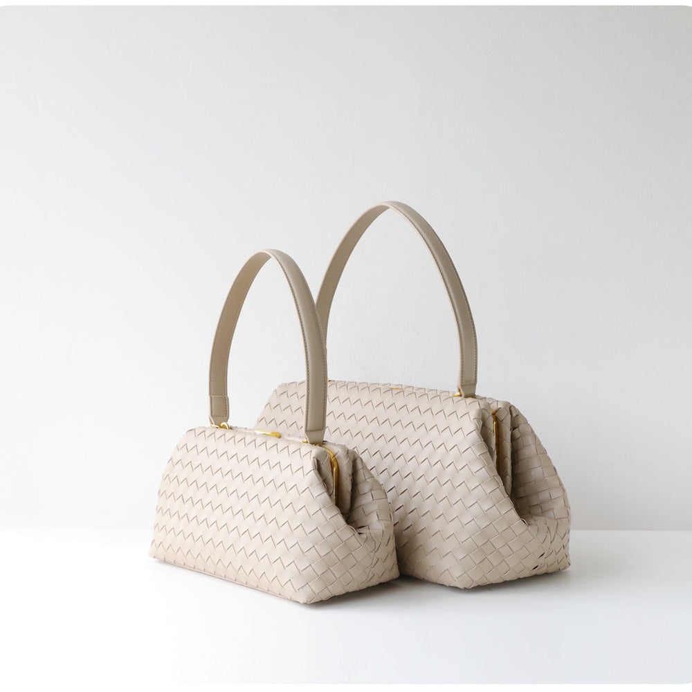 Handwoven Cowhide Leather Frame Clutch Bag | Women's Commuter Top-Handle & Shoulder Purse