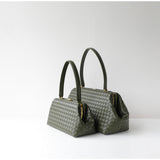 Handwoven Cowhide Leather Frame Clutch Bag | Women's Commuter Top-Handle & Shoulder Purse