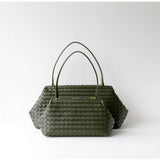 Handwoven Cowhide Leather Frame Clutch Bag | Women's Commuter Top-Handle & Shoulder Purse