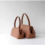 Handwoven Cowhide Leather Frame Clutch Bag | Women's Commuter Top-Handle & Shoulder Purse
