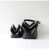 Handwoven Cowhide Leather Frame Clutch Bag | Women's Commuter Top-Handle & Shoulder Purse