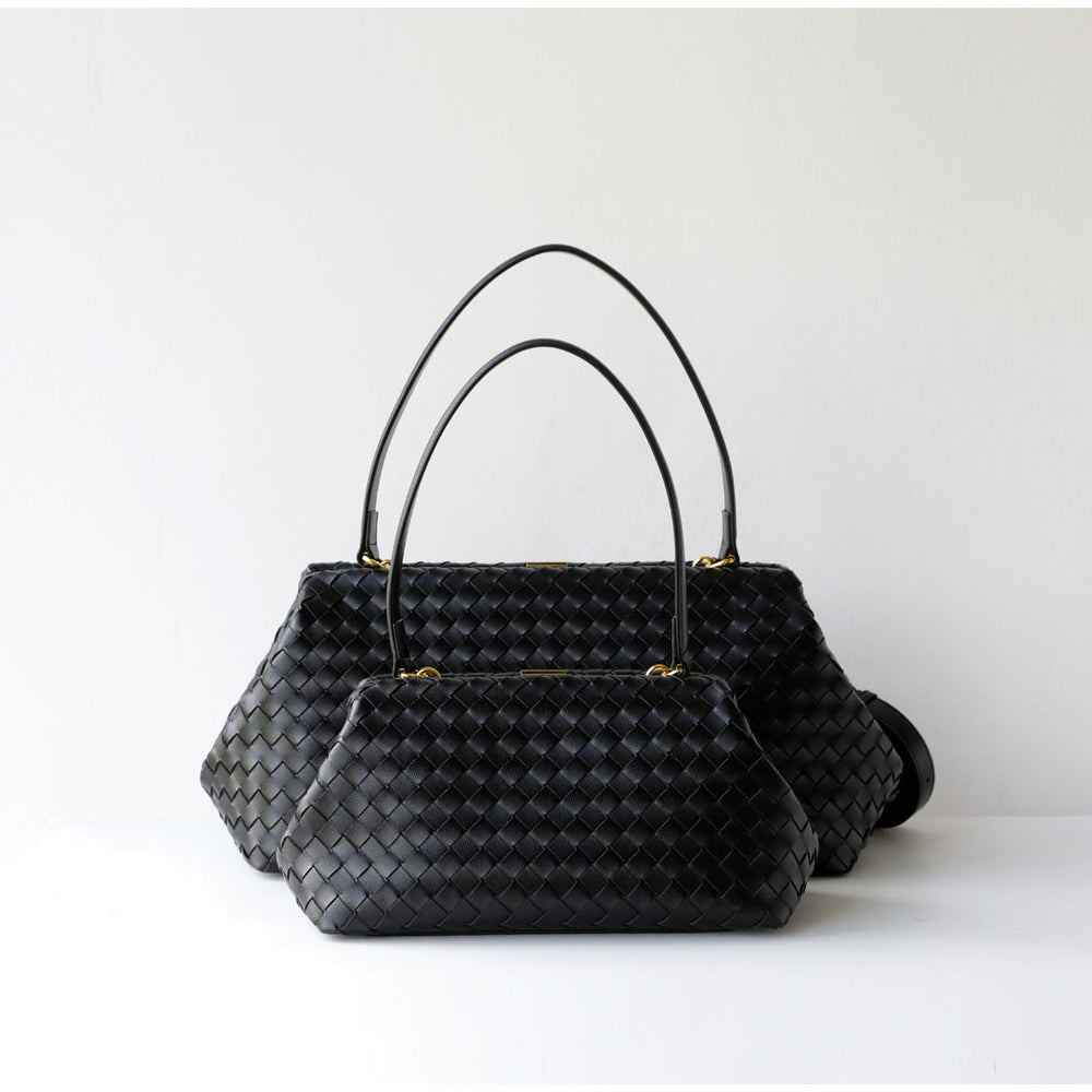 Handwoven Cowhide Leather Frame Clutch Bag | Women's Commuter Top-Handle & Shoulder Purse