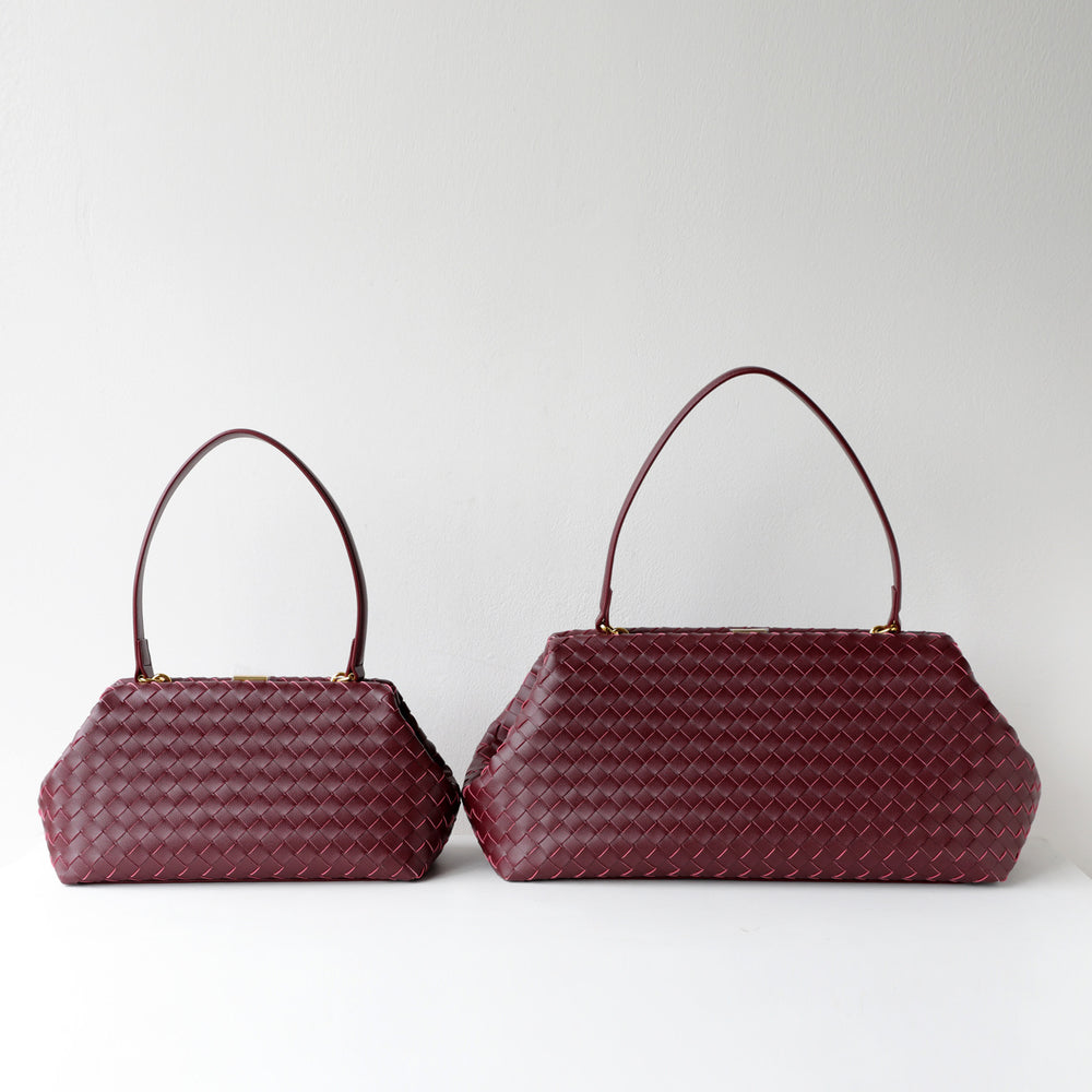 Handwoven Cowhide Leather Frame Clutch Bag | Women's Commuter Top-Handle & Shoulder Purse