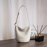 Handwoven Full Grain Leather Bucket Bag | Stylish Shoulder Bag for Women | Leather Beach Bag