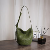 Handwoven Full-Grain Leather Bucket Bag | Stylish Shoulder Bag for Women | Leather Beach Bag